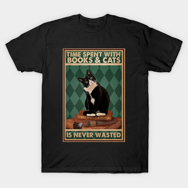 Time spent with books and cats is never wasted Cat Lover T-Shirt by Delmonico2022